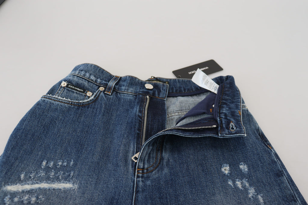 Dolce & Gabbana Blaue, verwaschene, zerfledderte Denim-Jeans aus Baumwolle