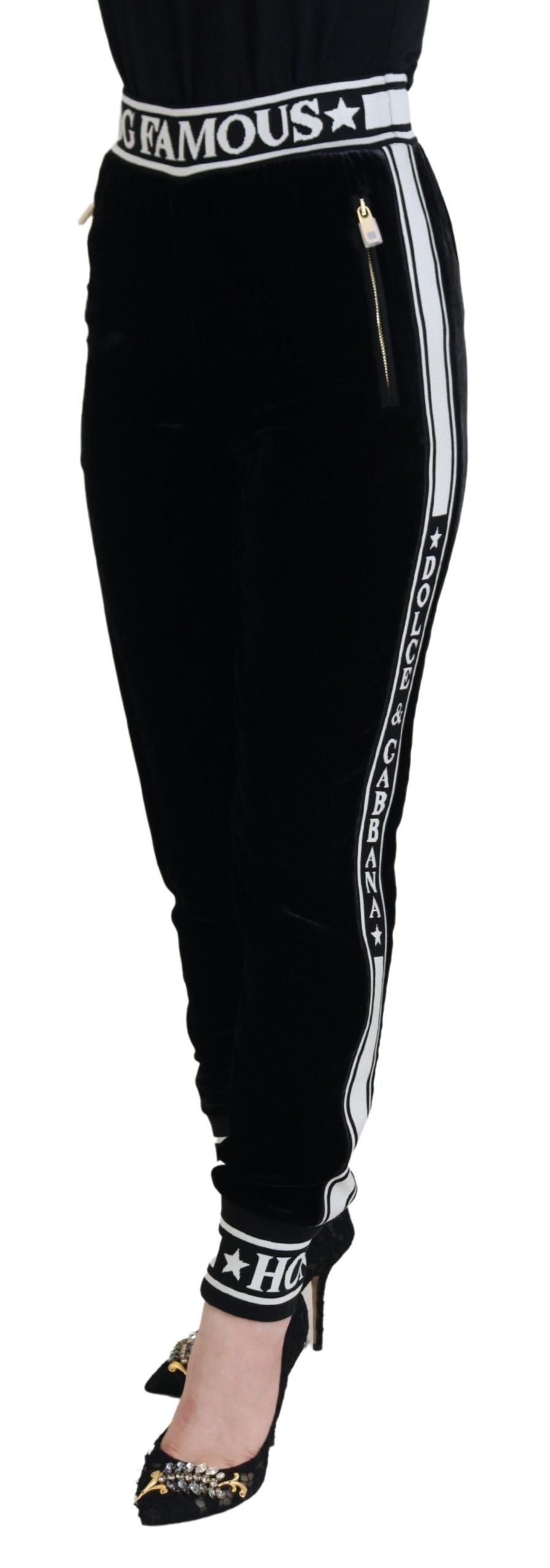 Dolce & Gabbana Schwarze DG Logo-Samt-Hose