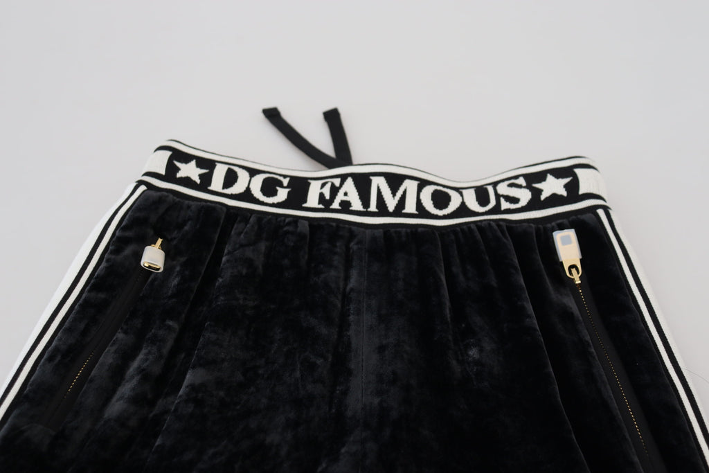 Dolce & Gabbana Schwarze DG Logo-Samt-Hose