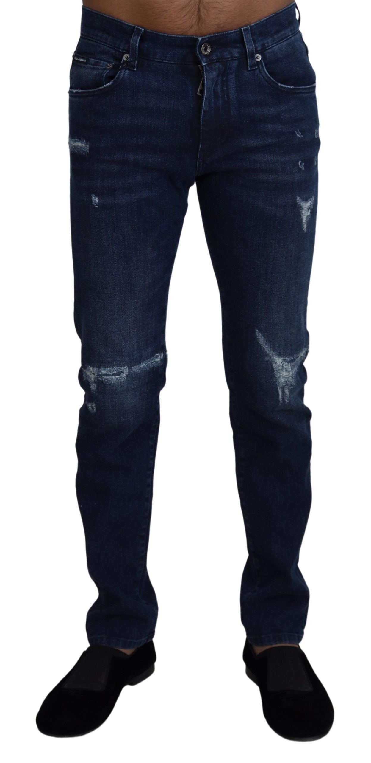 Dolce & Gabbana Blaue Baumwoll-Skinny-Jeans aus zerrissenem Denim