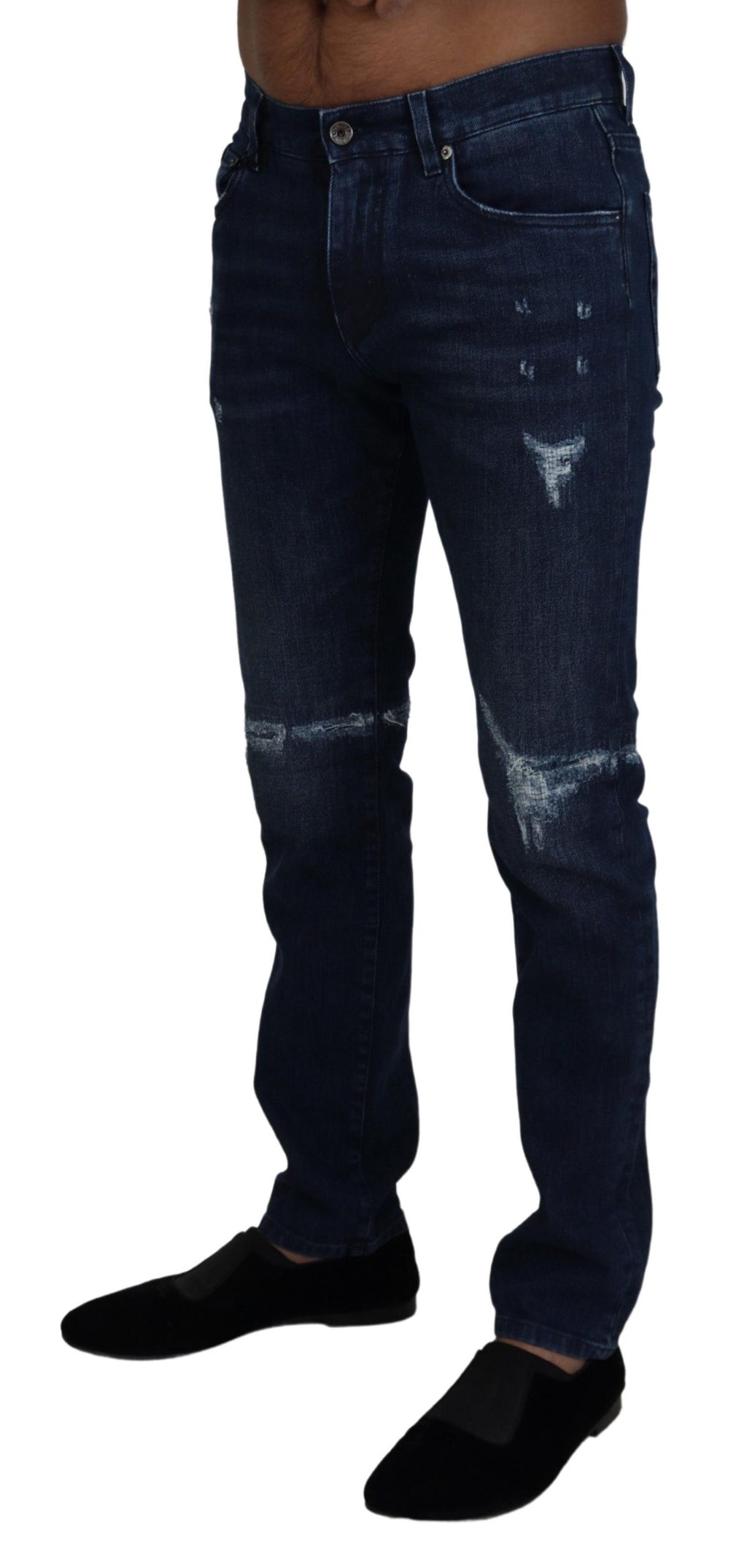 Dolce & Gabbana Blaue Baumwoll-Skinny-Jeans aus zerrissenem Denim