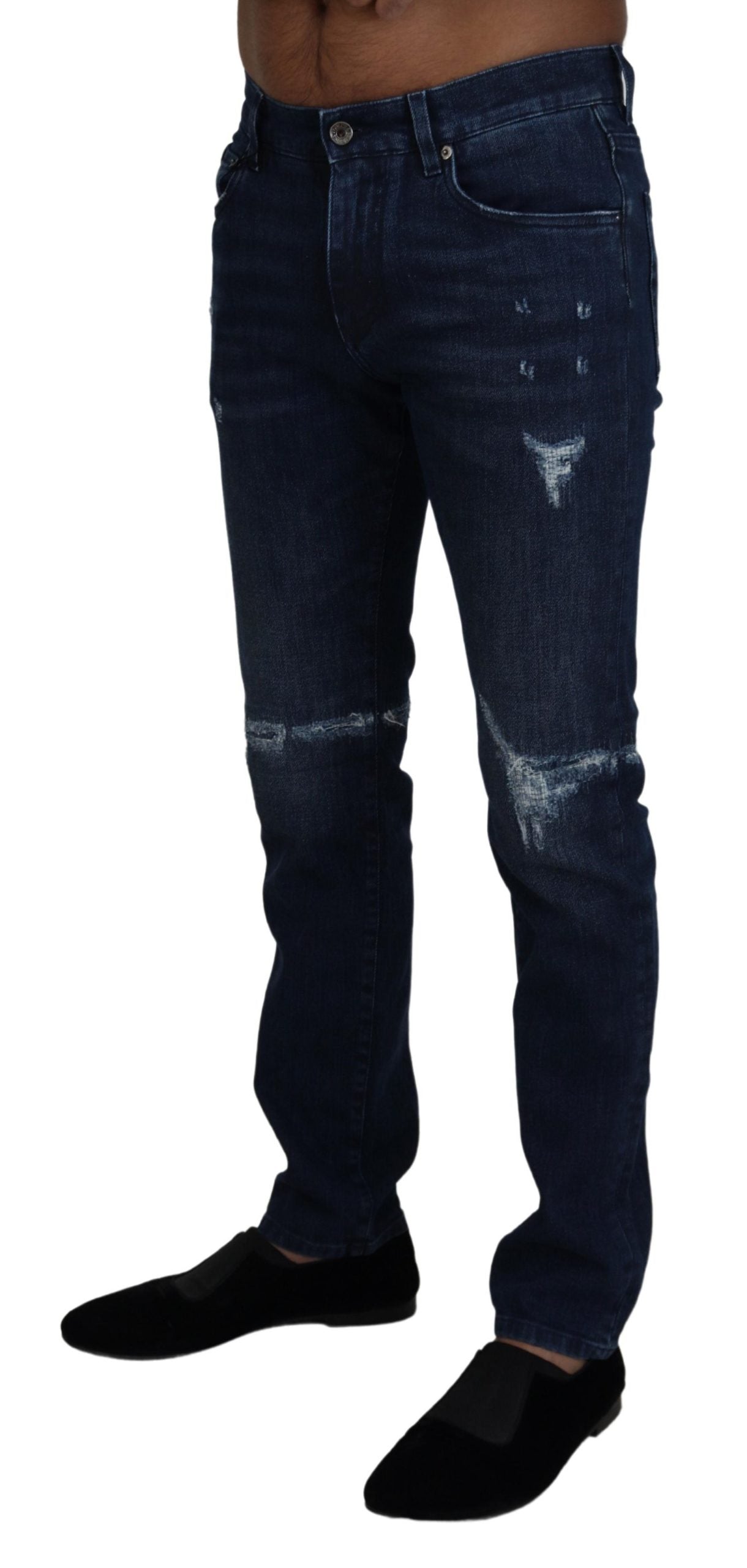 Dolce & Gabbana Blaue Baumwoll-Skinny-Jeans aus zerrissenem Denim