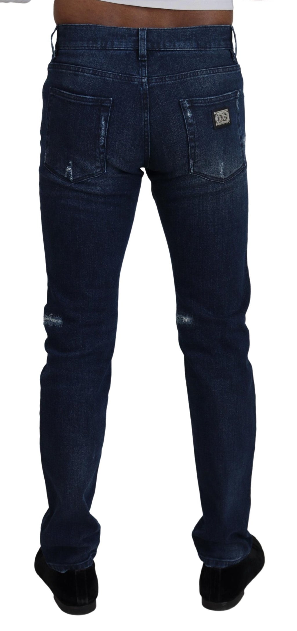 Dolce & Gabbana Blaue Baumwoll-Skinny-Jeans aus zerrissenem Denim