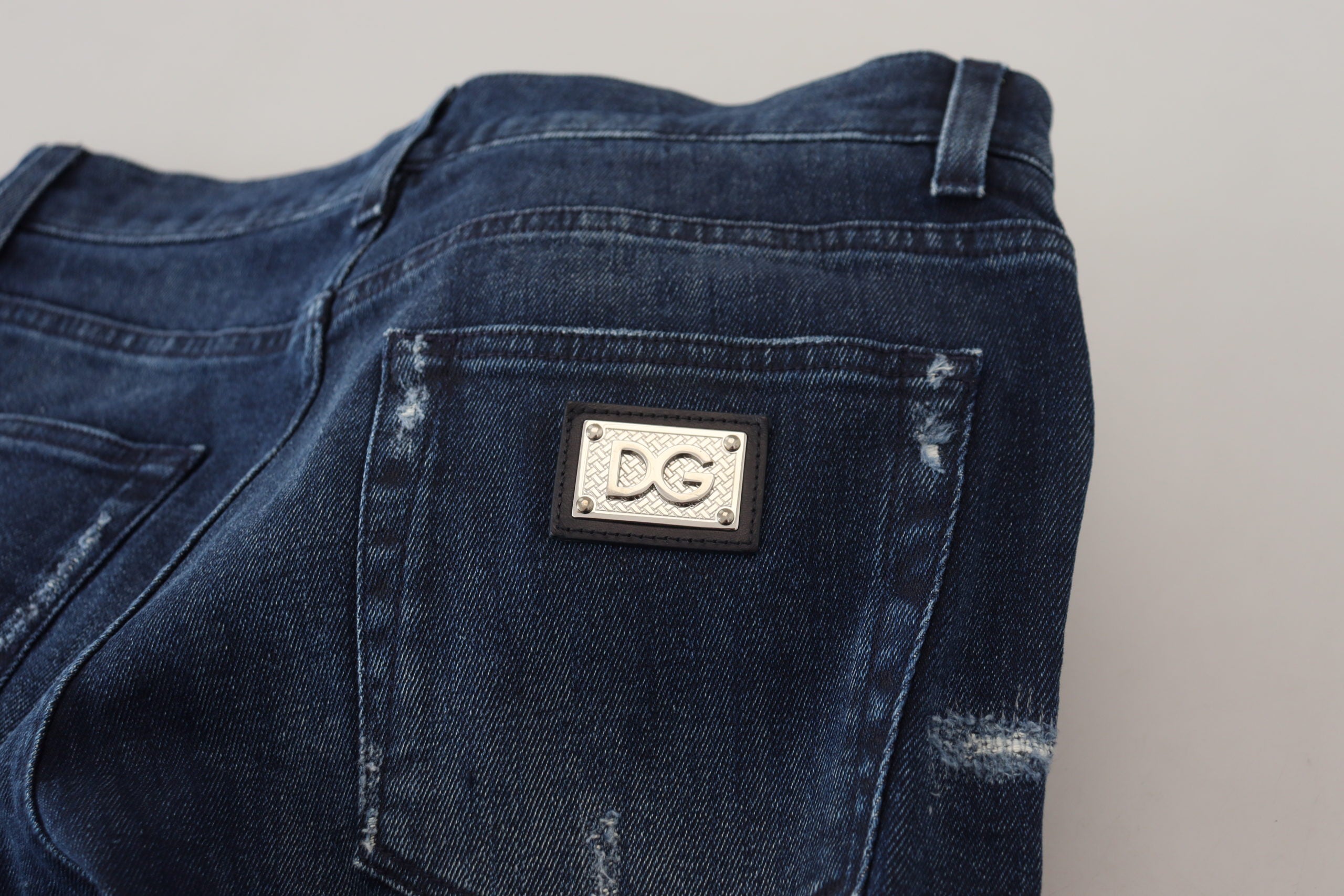 Dolce & Gabbana Blaue Baumwoll-Skinny-Jeans aus zerrissenem Denim