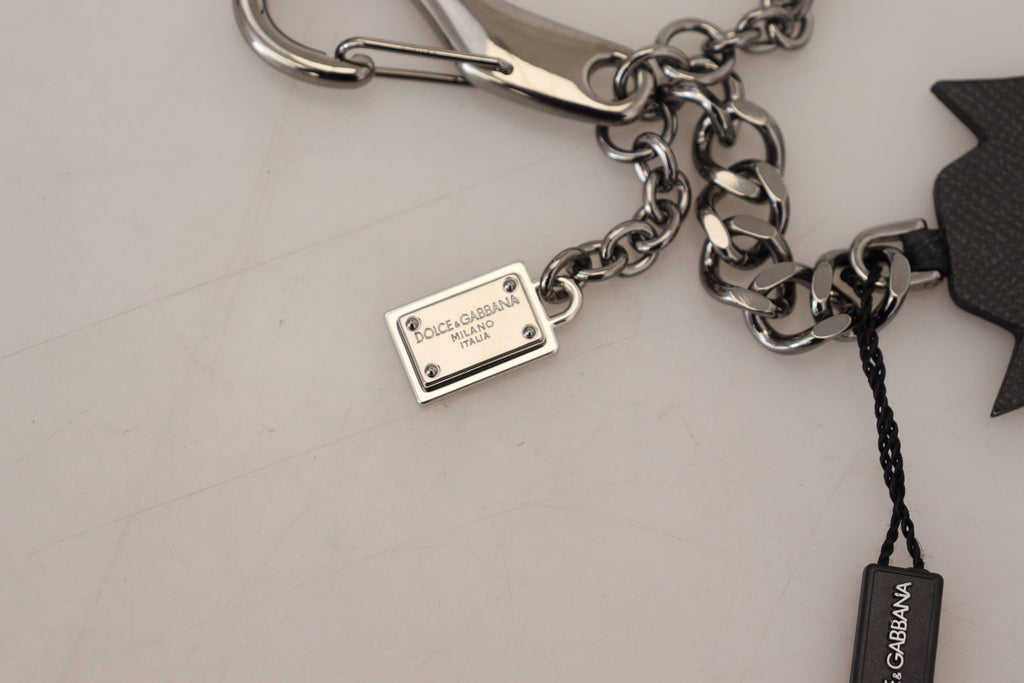 Dolce & Gabbana Black Prince Studs Logo Silber Messing Schlüsselanhänger