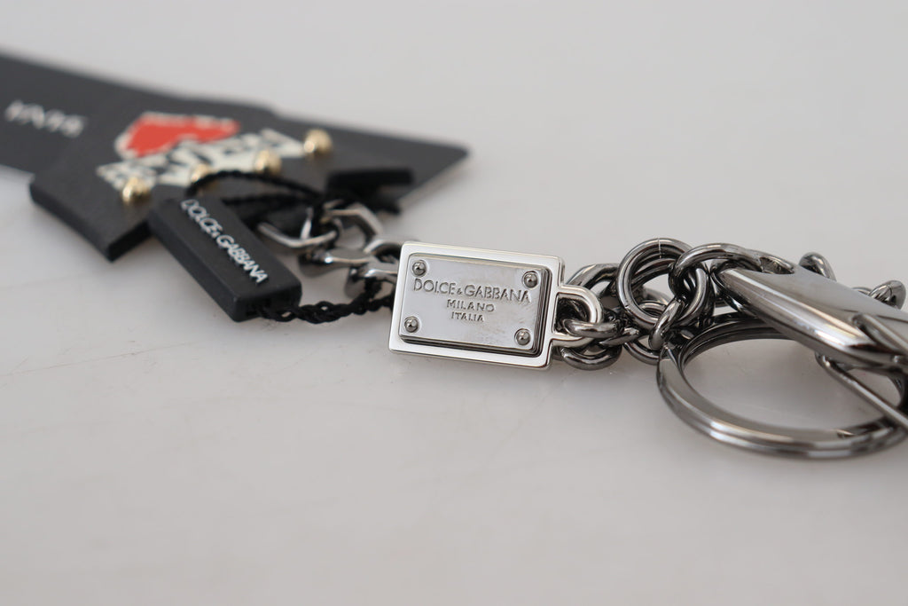 Dolce & Gabbana Black Prince Studs Logo Silber Messing Schlüsselanhänger