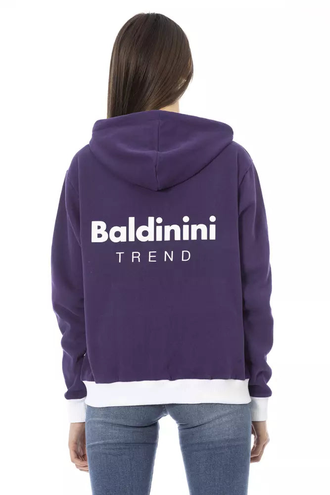 Baldinini Trend Lila Baumwollpullover für Frauen mit verstellbarer Kapuze