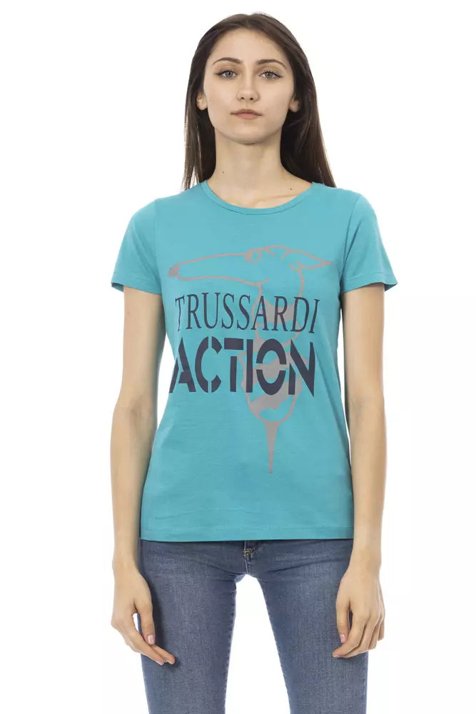 Trussardi Action Hellblaues T-Shirt aus Baumwolle für Frauen