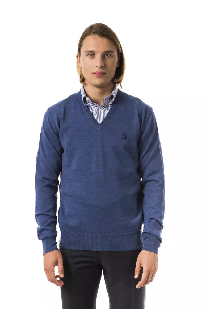 Uominitaliani Blauer Merino-Wollpullover für Herren