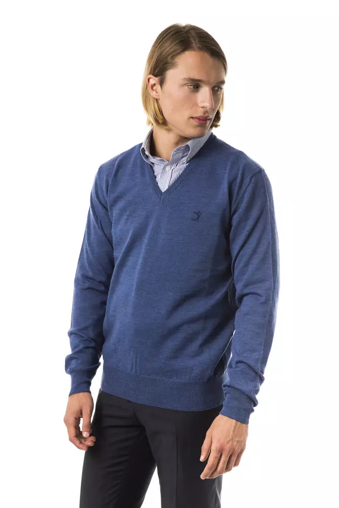 Uominitaliani Blauer Merino-Wollpullover für Herren