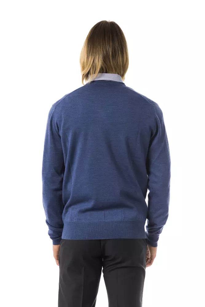 Uominitaliani Blauer Merino-Wollpullover für Herren