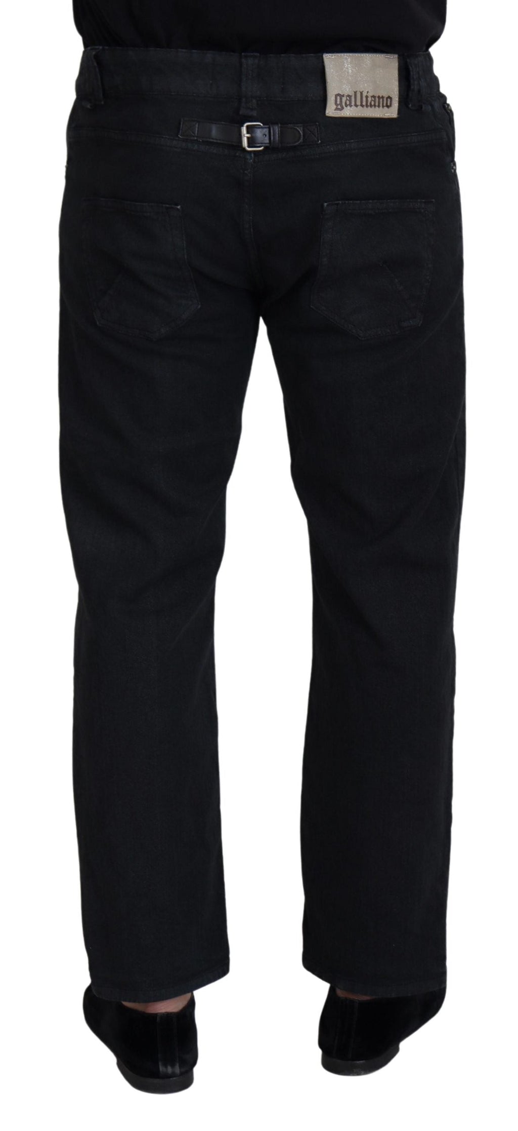 John Galliano Schwarz Baumwolle zurück Schnalle Casual Denim Jeans