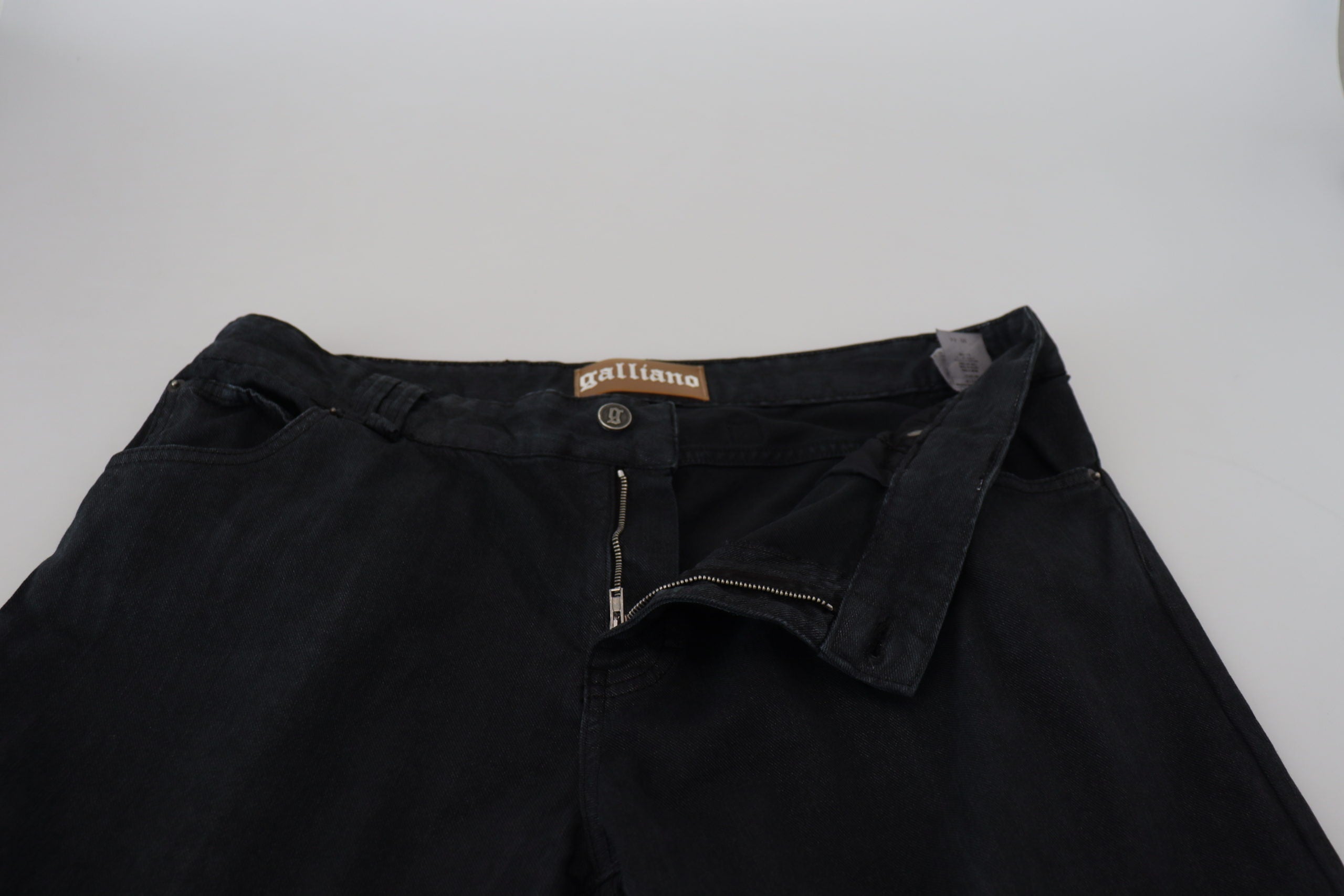 John Galliano Schwarz Baumwolle zurück Schnalle Casual Denim Jeans