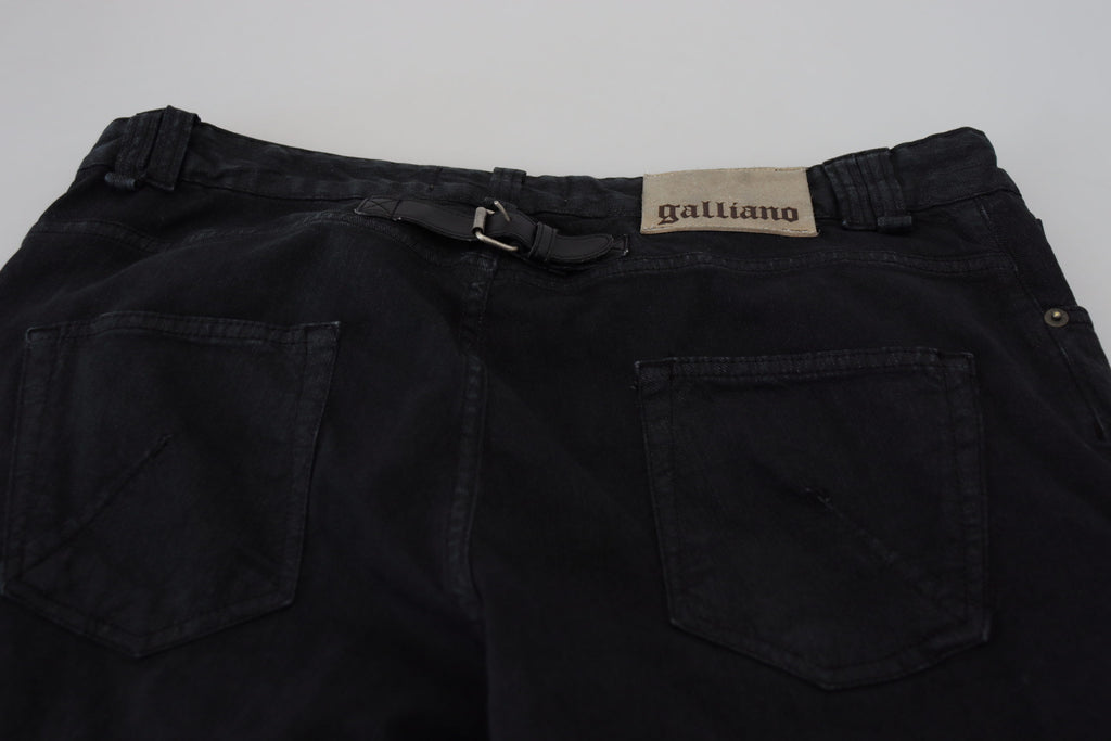 John Galliano Schwarz Baumwolle zurück Schnalle Casual Denim Jeans