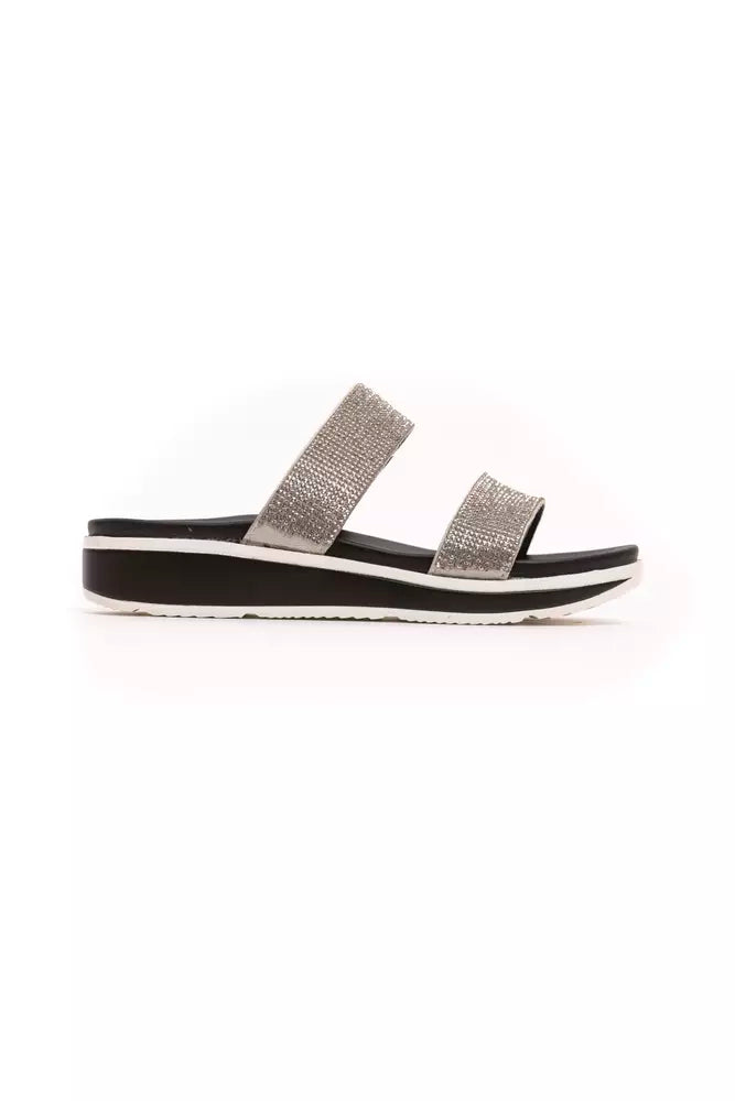 Péché Originel Silberne Textil-Sandalen für Damen