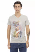 Trussardi Action Graues Baumwoll-T-Shirt mit V-Ausschnitt für Männer