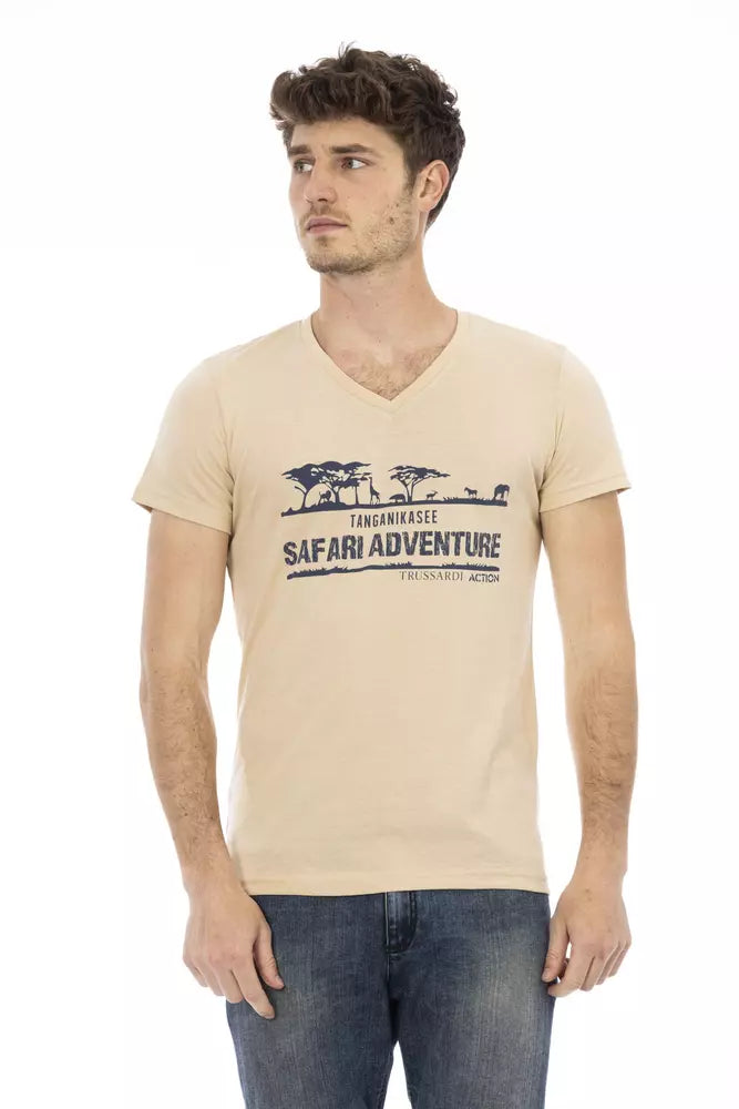 Trussardi Action Beige Baumwolle Männer V-Ausschnitt T-Shirt
