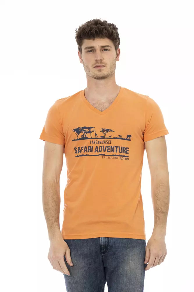 Trussardi Action Orange Baumwolle Männer V-Ausschnitt T-Shirt