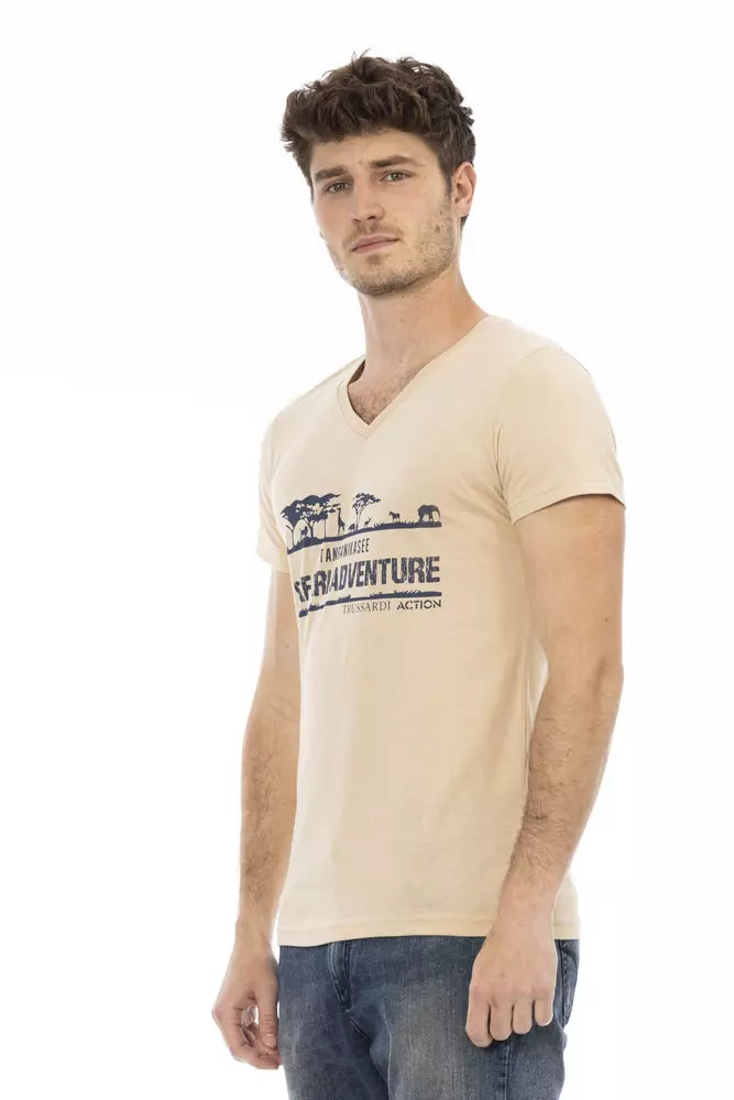 Trussardi Action Beige Baumwolle Männer V-Ausschnitt T-Shirt