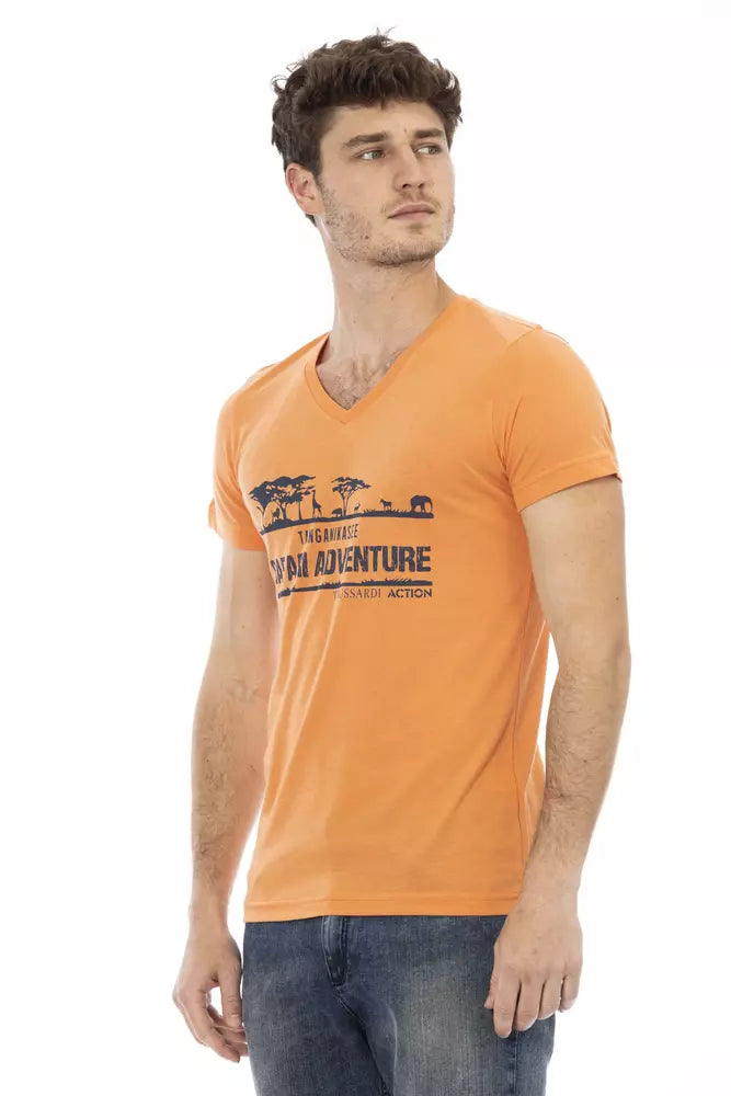 Trussardi Action Orange Baumwolle Männer V-Ausschnitt T-Shirt