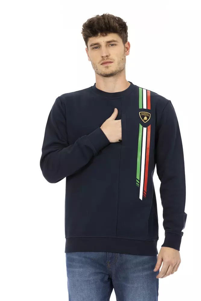 Automobili Lamborghini Blauer Baumwollpullover für Männer mit Brusttasche