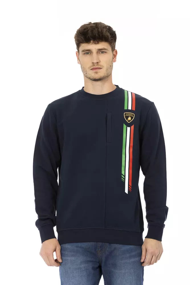 Automobili Lamborghini Blauer Baumwollpullover für Männer mit Brusttasche