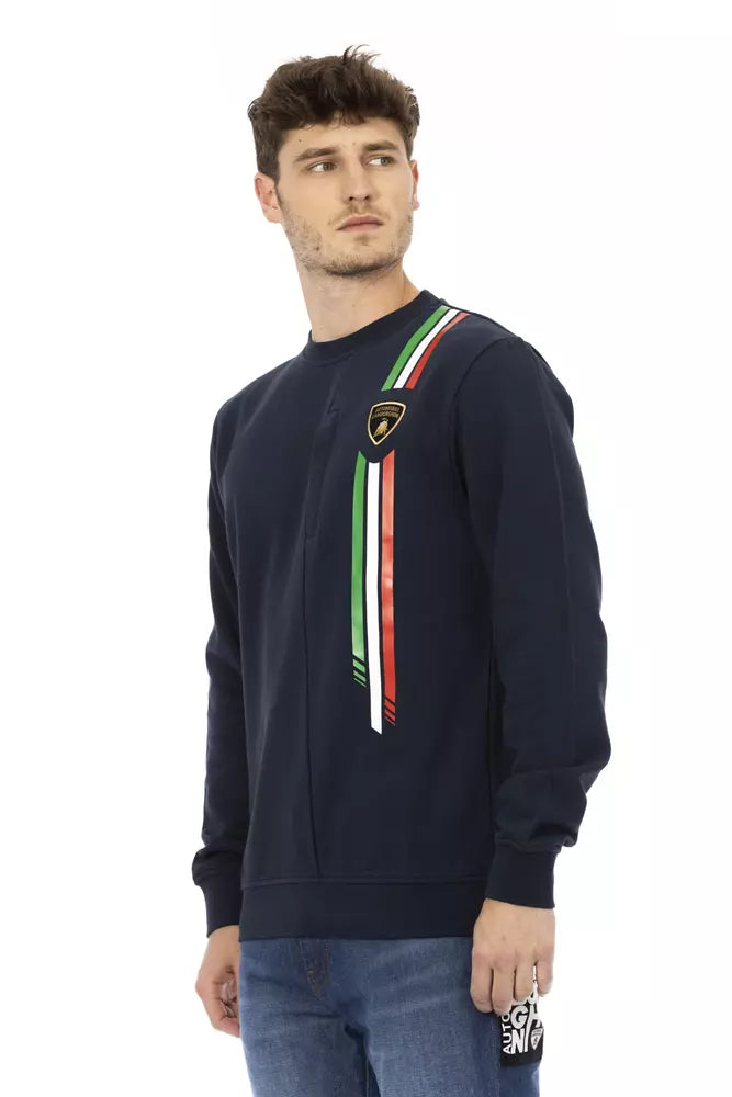 Automobili Lamborghini Blauer Baumwollpullover für Männer mit Brusttasche