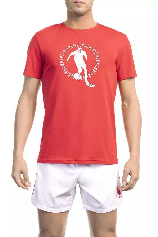 Bikkembergs Rotes Herren-T-Shirt aus Baumwolle