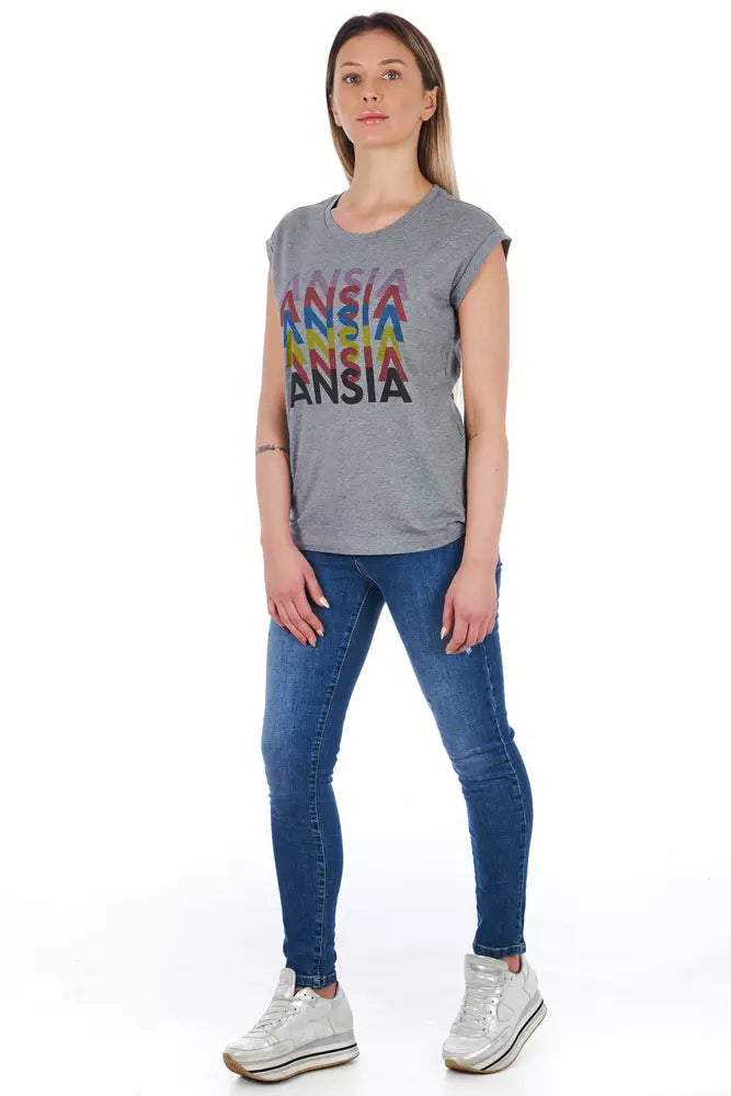 Frankie Morello Graues Baumwoll-T-Shirt für Frauen