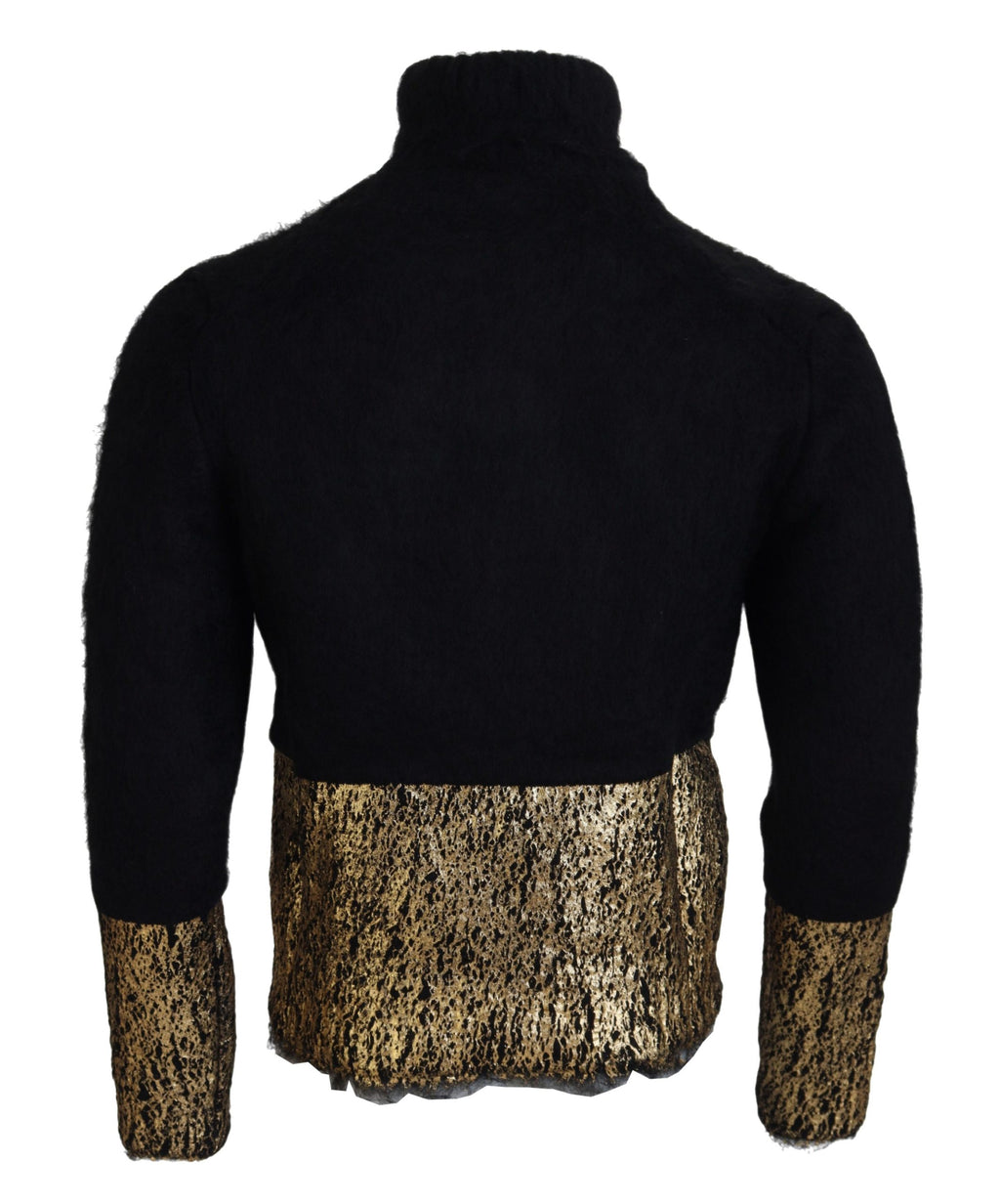 Dolce & Gabbana Schwarz-Gold-Rollkragenpullover aus Mohair Herrenpullover