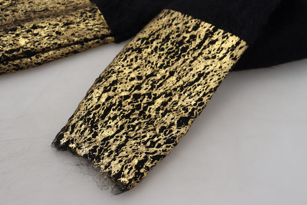 Dolce & Gabbana Schwarz-Gold-Rollkragenpullover aus Mohair Herrenpullover