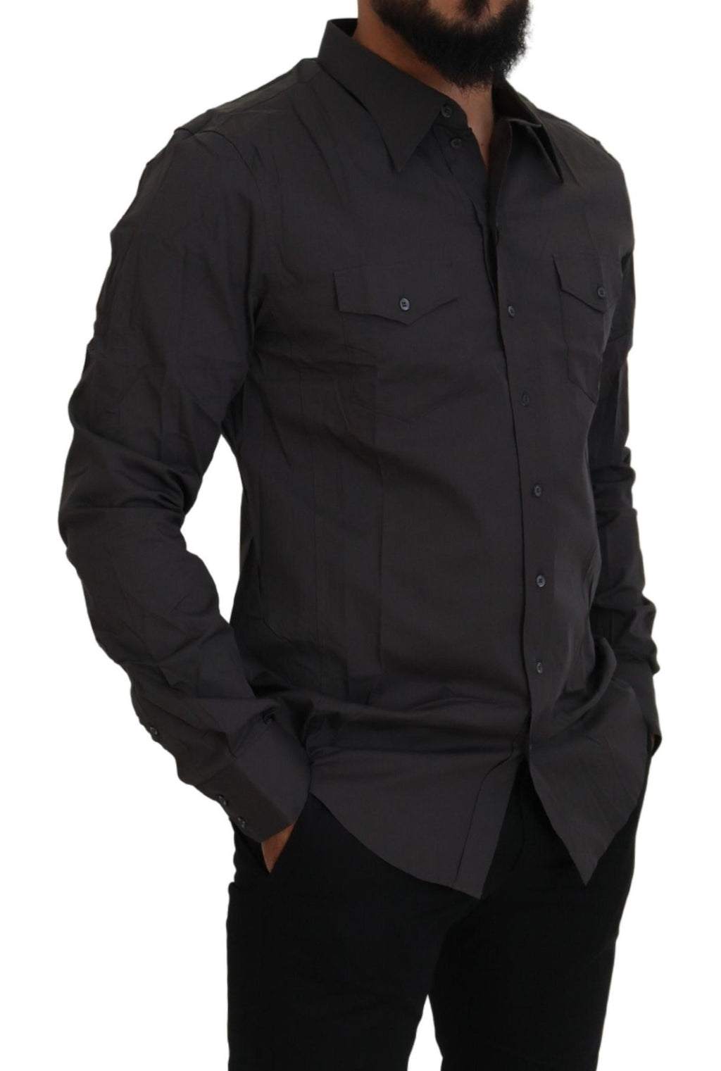 Dolce & Gabbana Graues SICILIA Slim Fit Stretch-Hemd