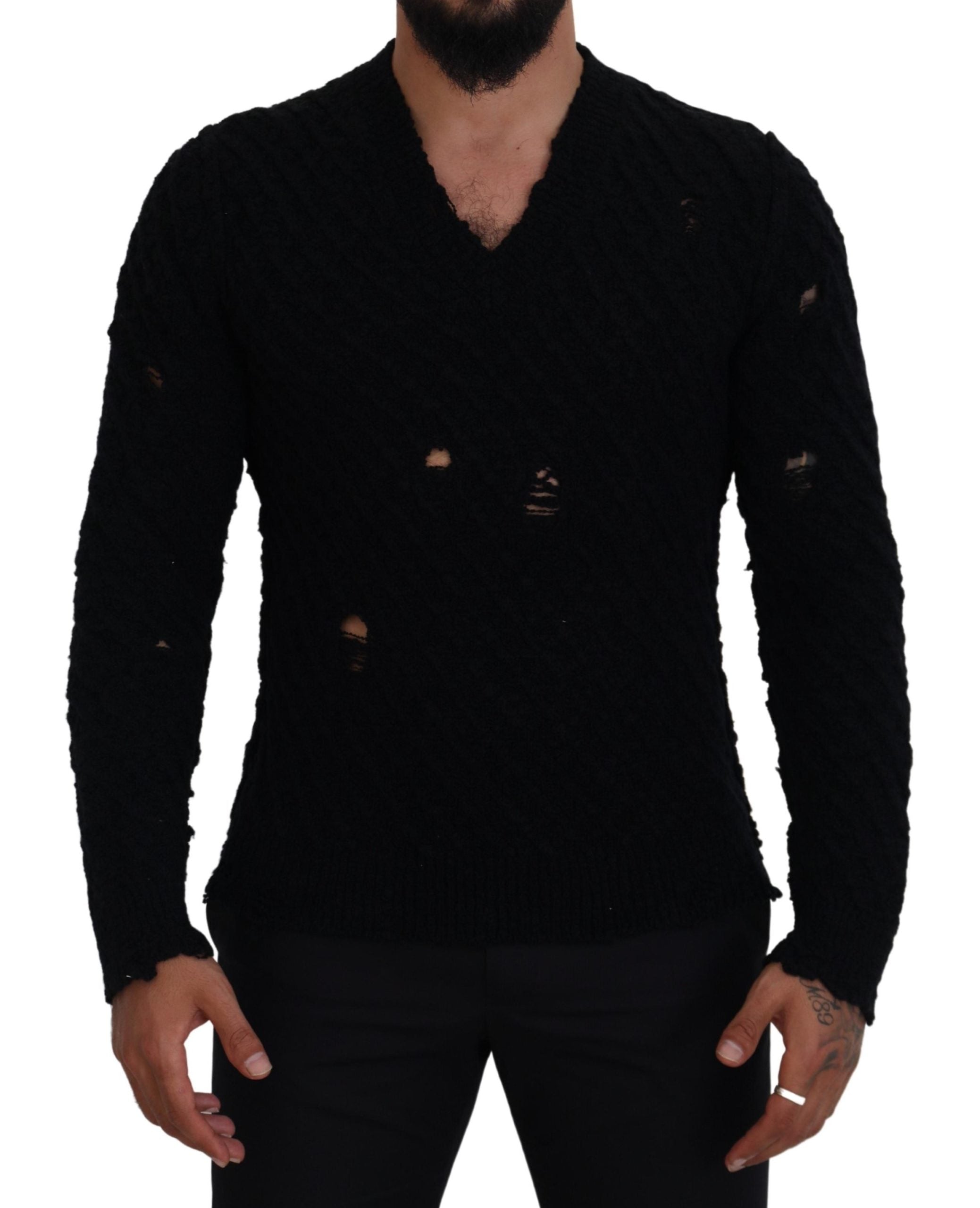 Dolce & Gabbana Schwarzer Pullover mit V-Ausschnitt aus Wolle