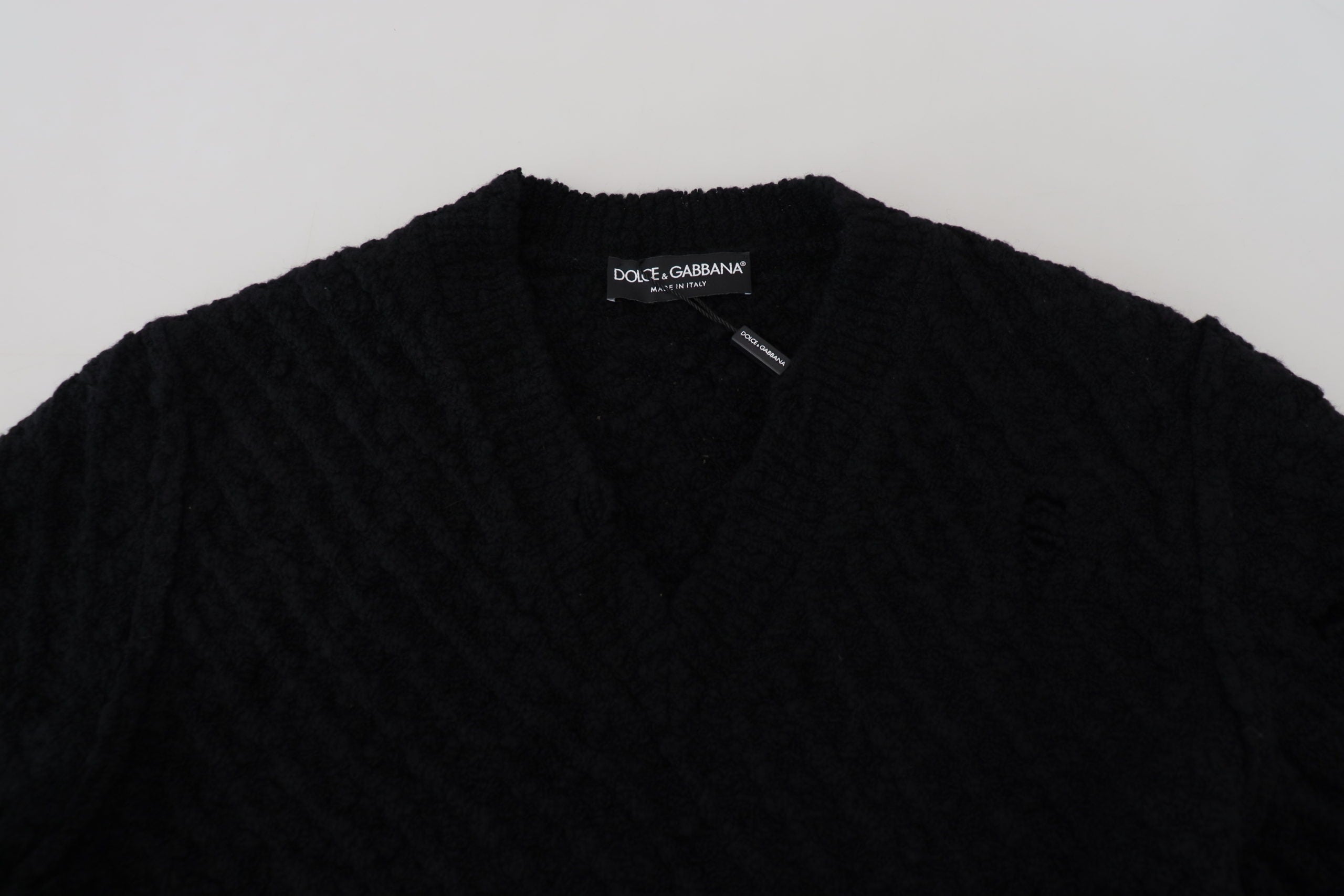 Dolce & Gabbana Schwarzer Pullover mit V-Ausschnitt aus Wolle