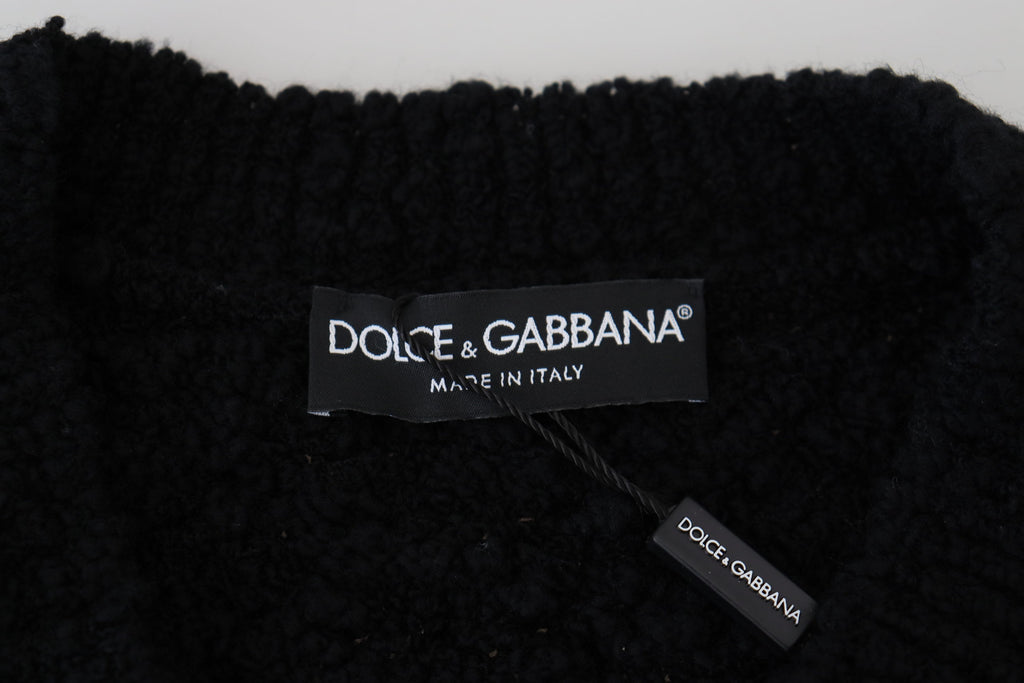 Dolce & Gabbana Schwarzer Pullover mit V-Ausschnitt aus Wolle