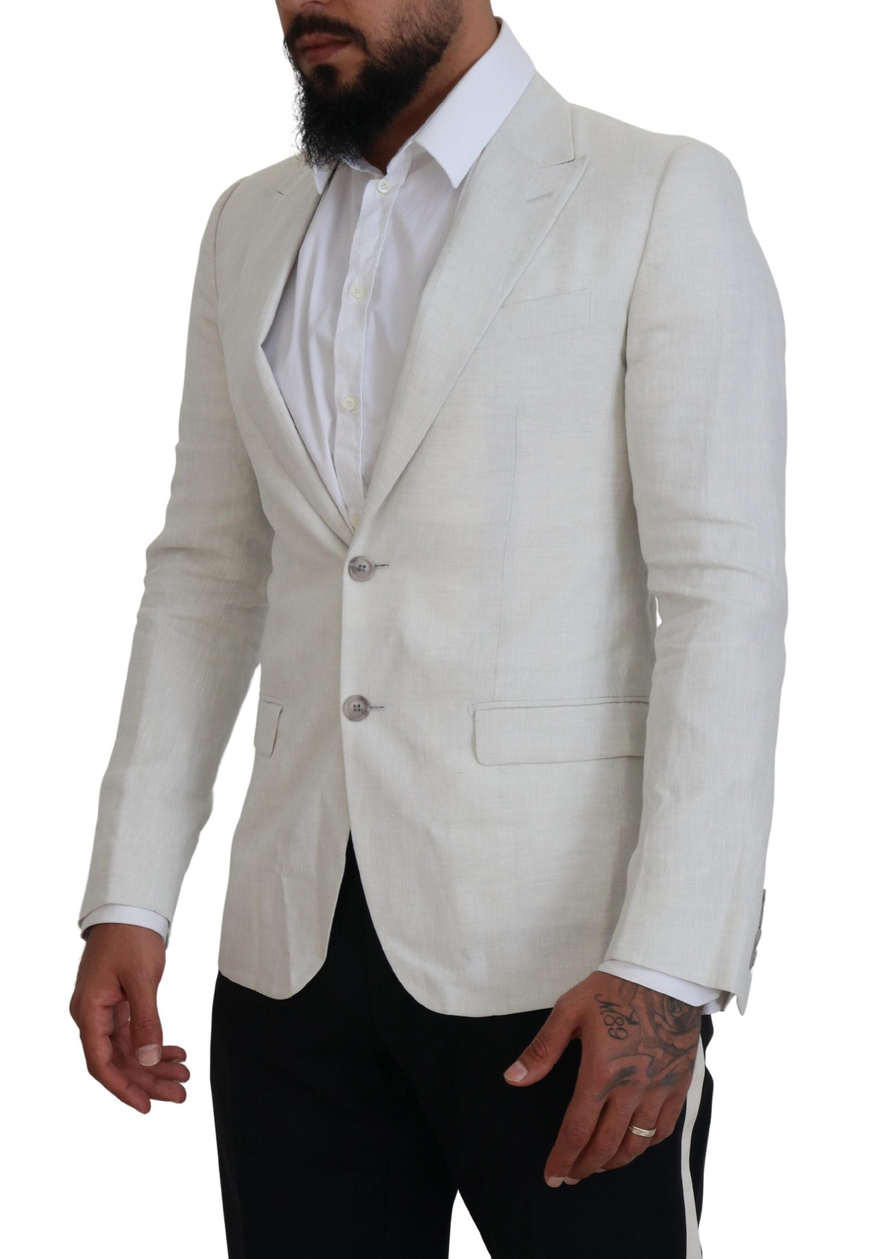 Dolce & Gabbana Weißes Leinen Slim Fit Jacke Blazer