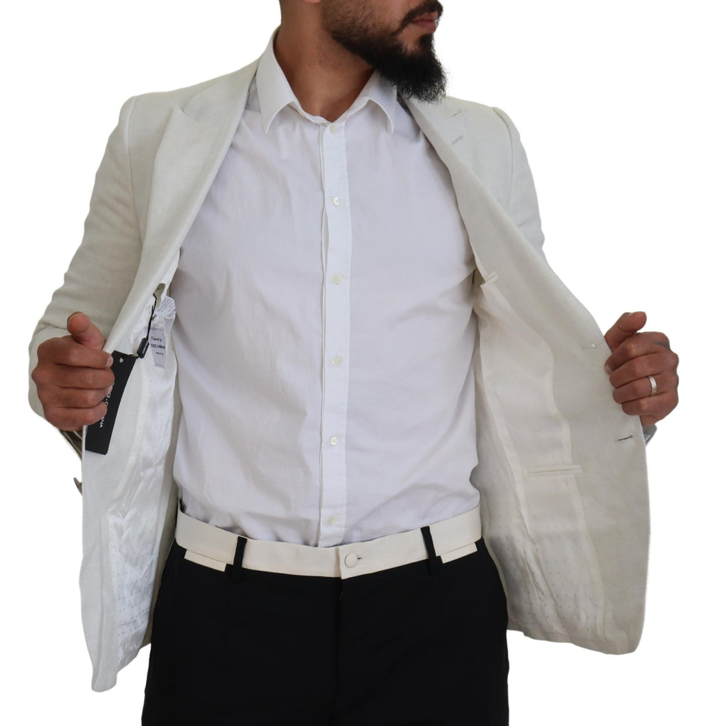Dolce & Gabbana Weißes Leinen Slim Fit Jacke Blazer