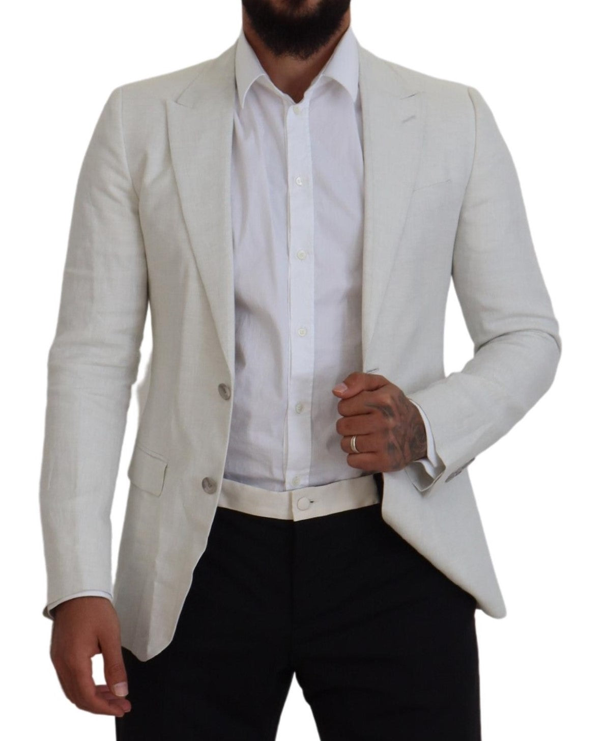 Dolce & Gabbana Weißes Leinen Slim Fit Jacke Blazer