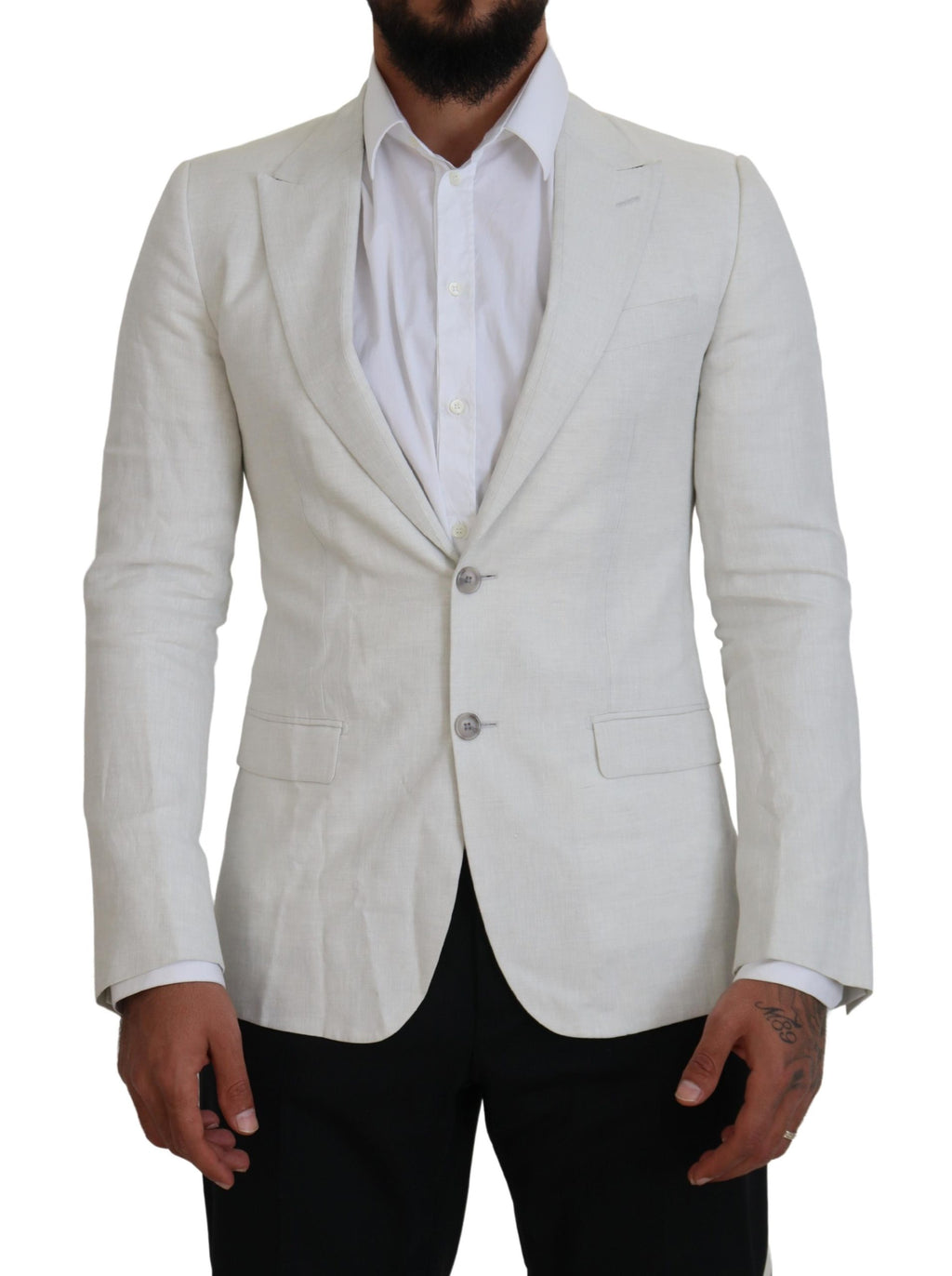 Dolce & Gabbana Weißes Leinen Slim Fit Jacke Blazer