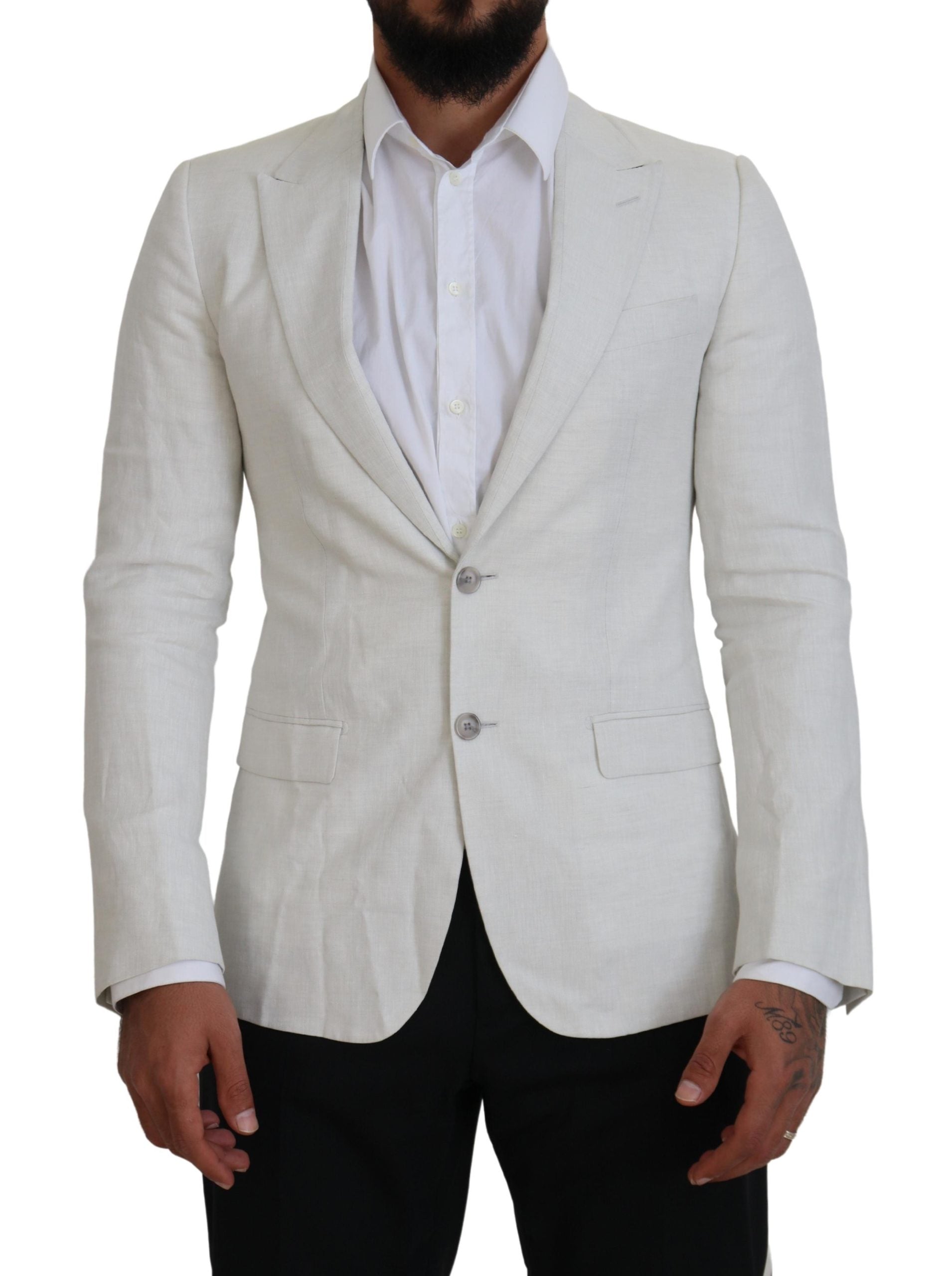 Dolce & Gabbana Weißes Leinen Slim Fit Jacke Blazer