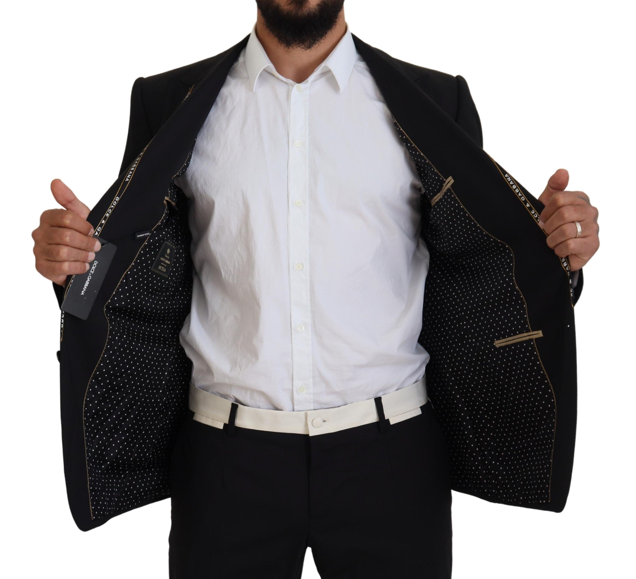 Dolce & Gabbana Schwarze Wolle Stretch Slim Fit Jacke Blazer