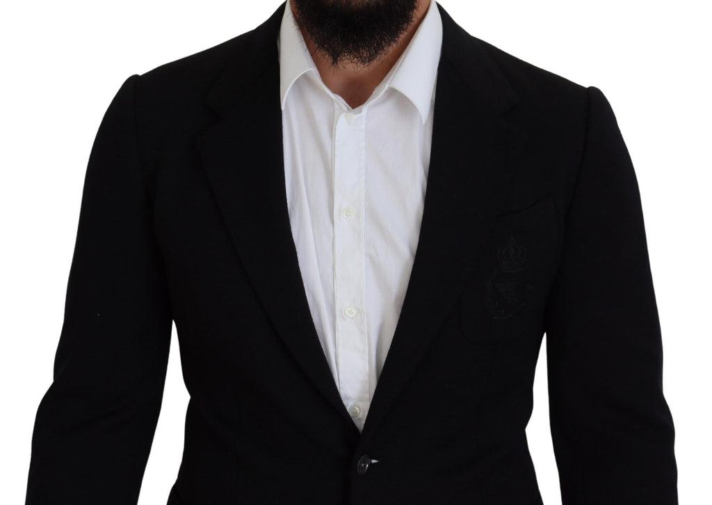 Dolce & Gabbana Schwarze Wollkrone Slim Fit Jacke Blazer
