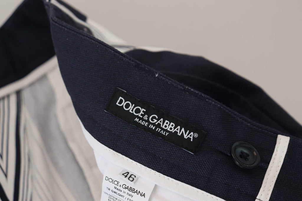Dolce & Gabbana Weiß gestreifte Cropped Pants aus Baumwolle