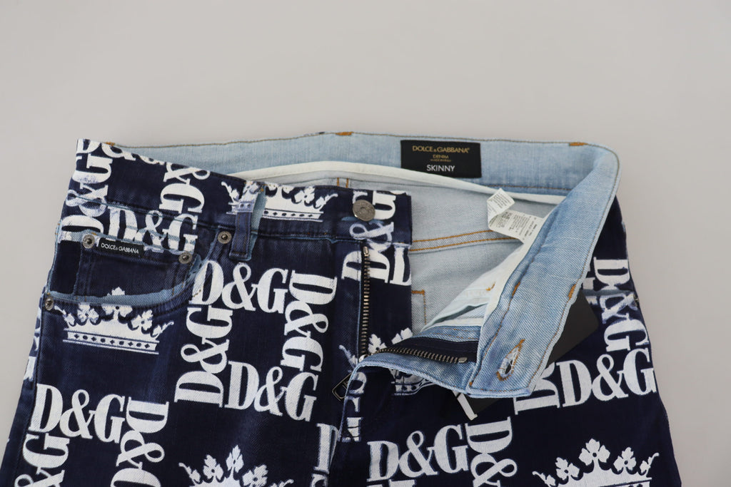 Dolce & Gabbana Blaue Cotton DG Crown Skinny Denim Jeans