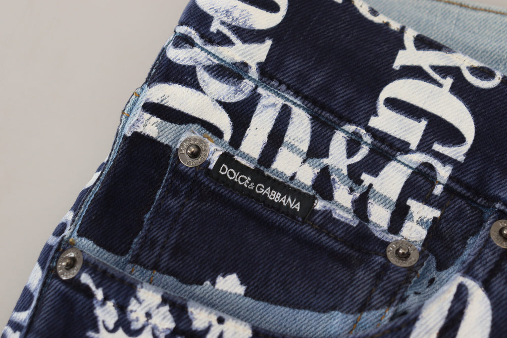 Dolce & Gabbana Blaue Cotton DG Crown Skinny Denim Jeans