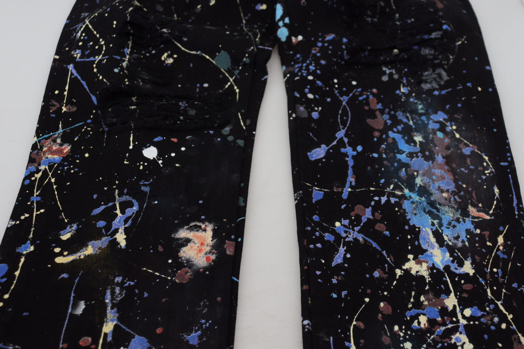 Dolce & Gabbana Schwarze Denim-Jeans mit Farbklecksdruck aus Baumwolle