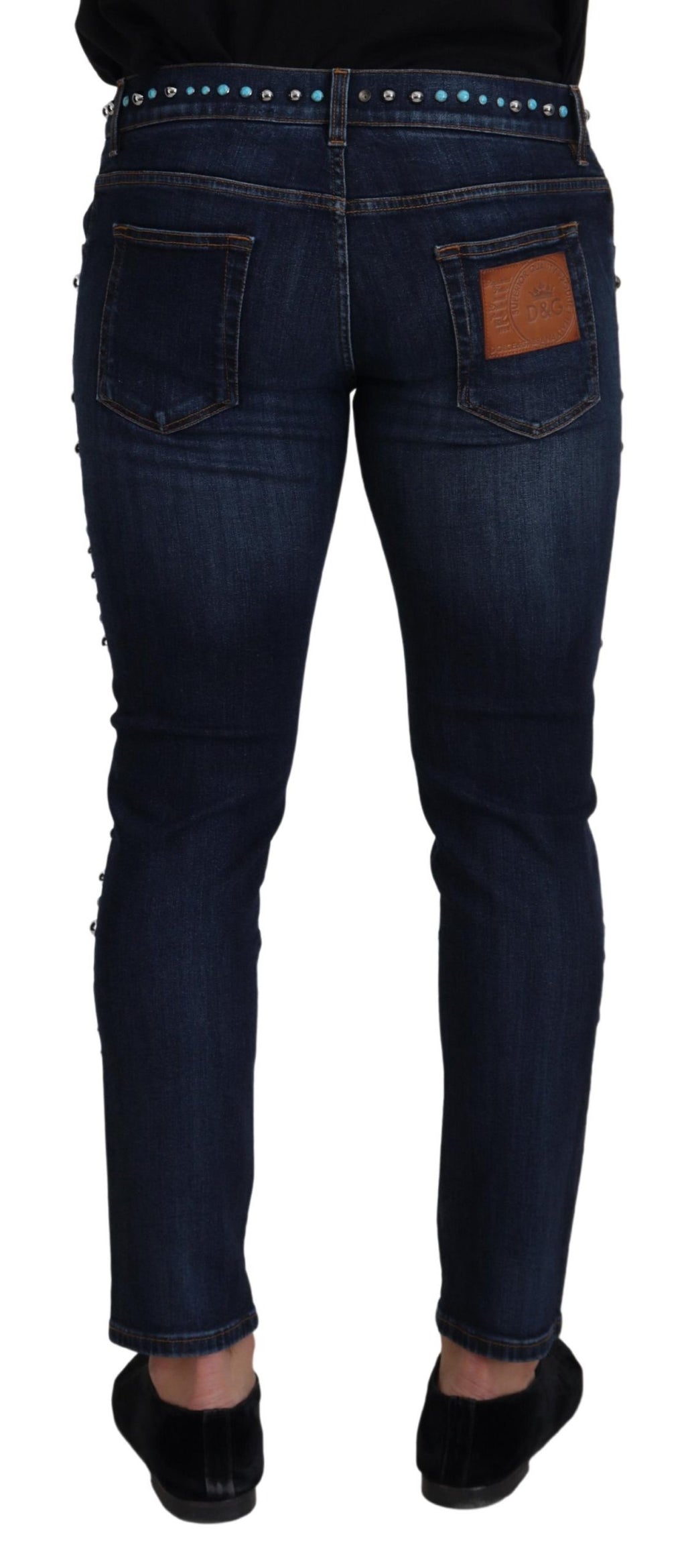 Dolce & Gabbana Blaue Baumwoll-Nieten-Denim-Jeans mit niedriger Taille