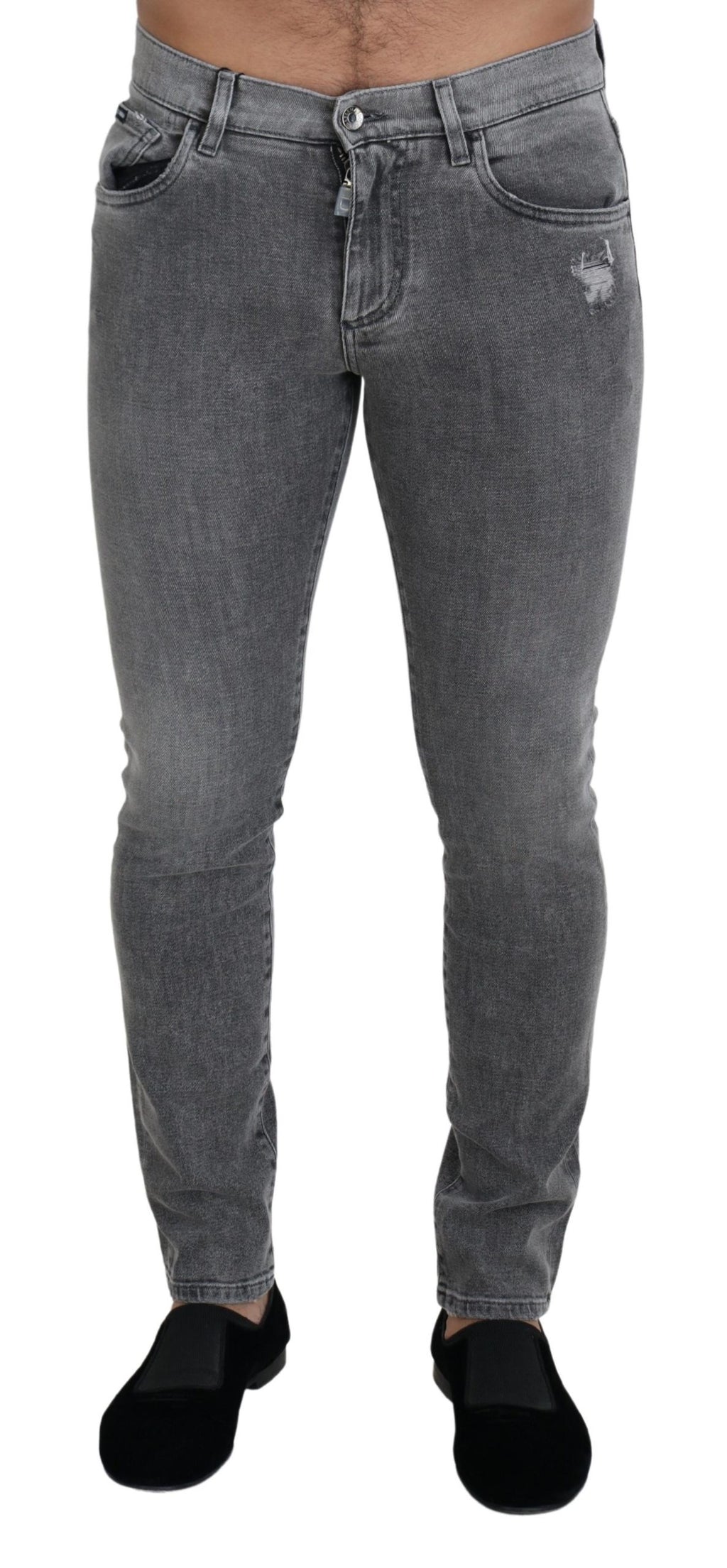 Dolce & Gabbana Graue Skinny Denim Jeans aus gewaschener Baumwolle