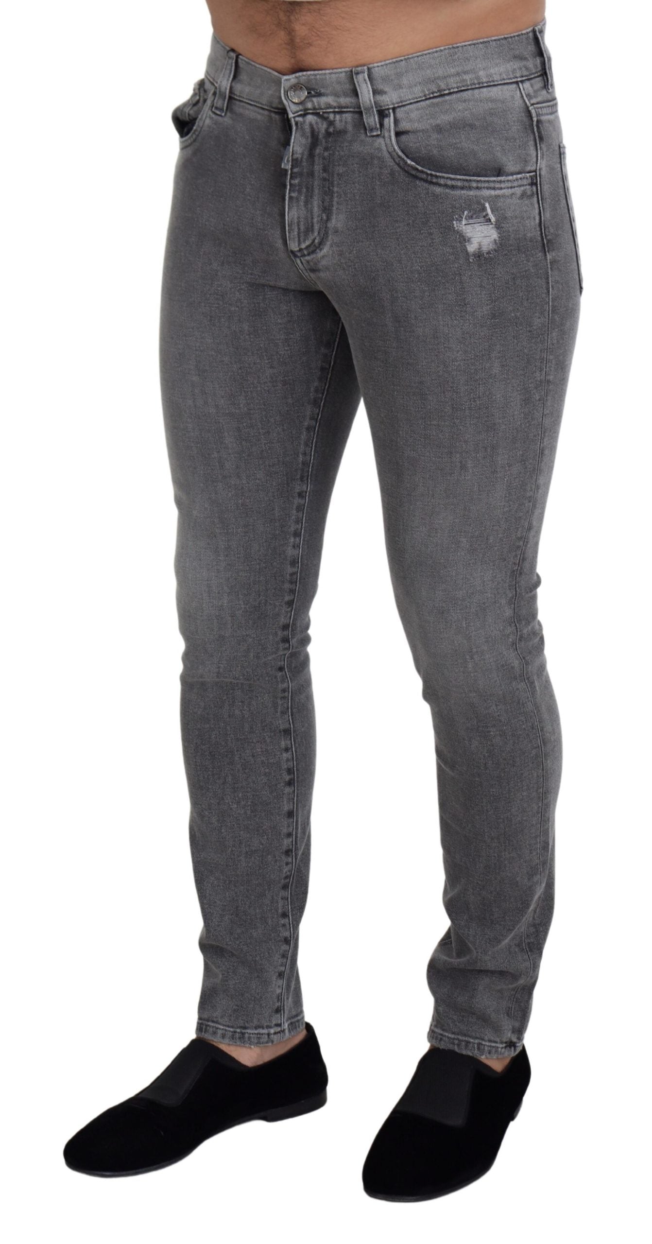 Dolce & Gabbana Graue Skinny Denim Jeans aus gewaschener Baumwolle
