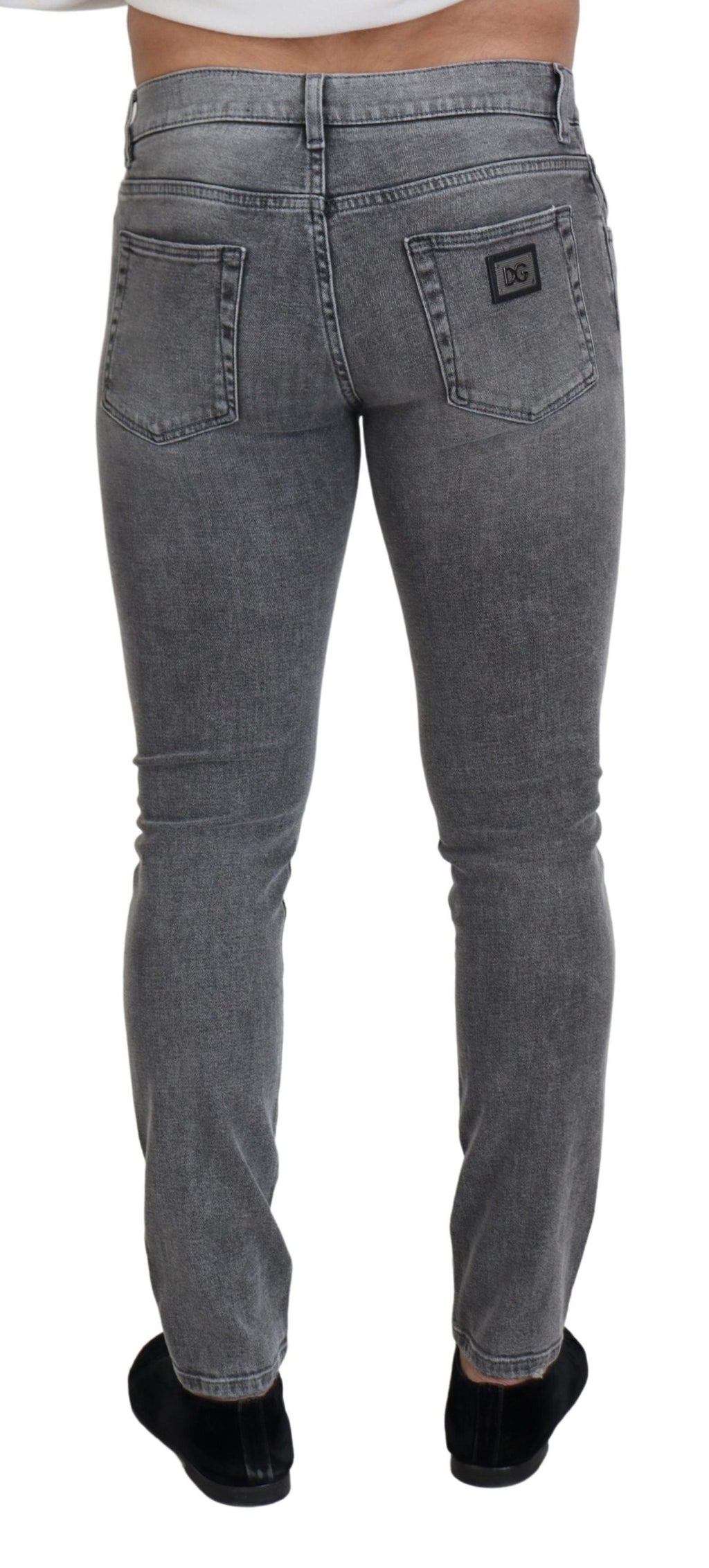 Dolce & Gabbana Graue Skinny Denim Jeans aus gewaschener Baumwolle